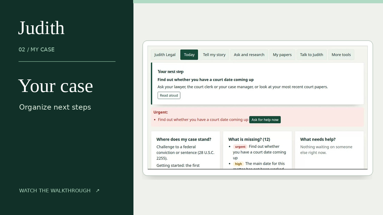 My Case walkthrough preview showing an organized next step